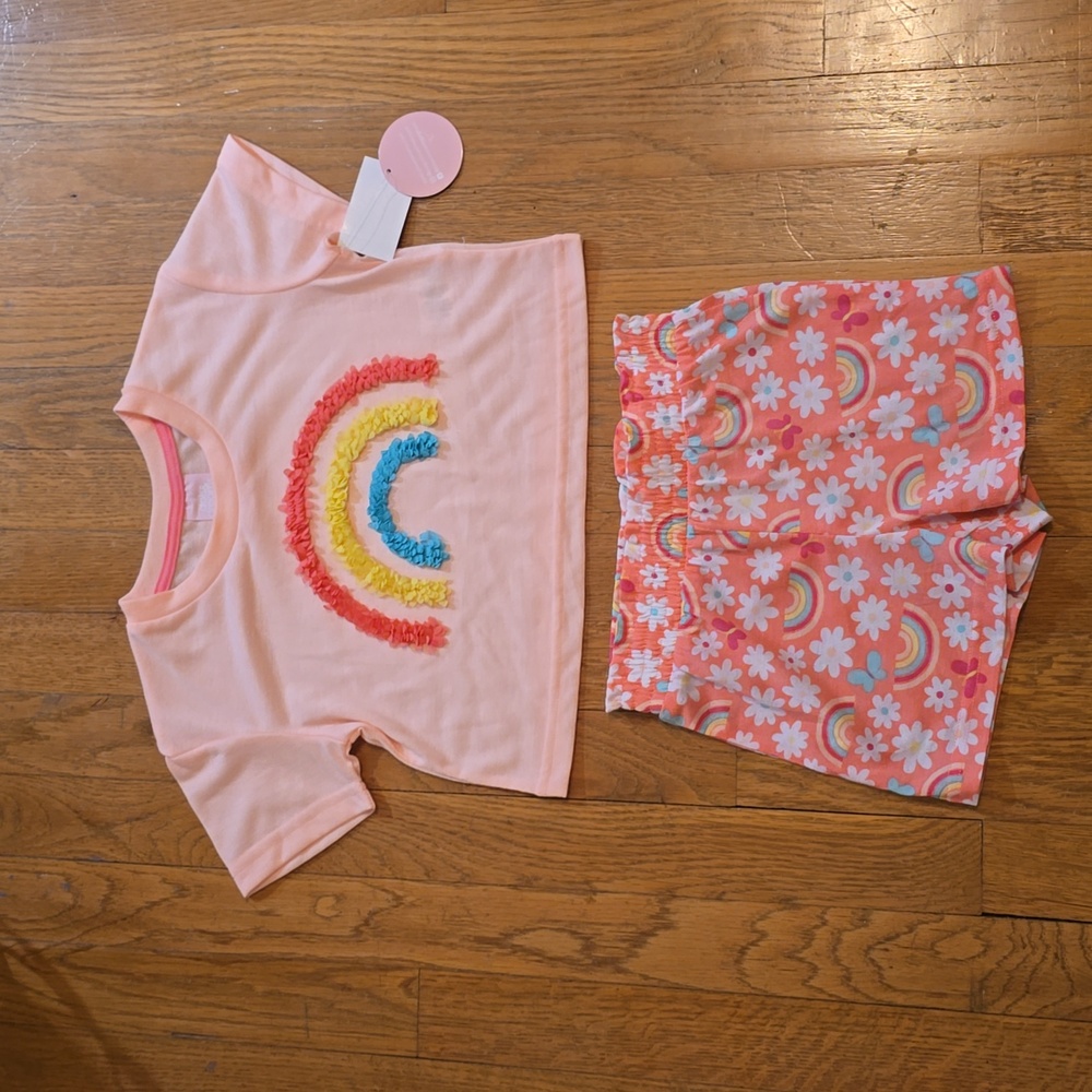 DOTS & DREAMS BRAND GIRLS PINK "RAINBOWS" SHORT SLEEVES SLEEP SHIRT & SHORTS XXS